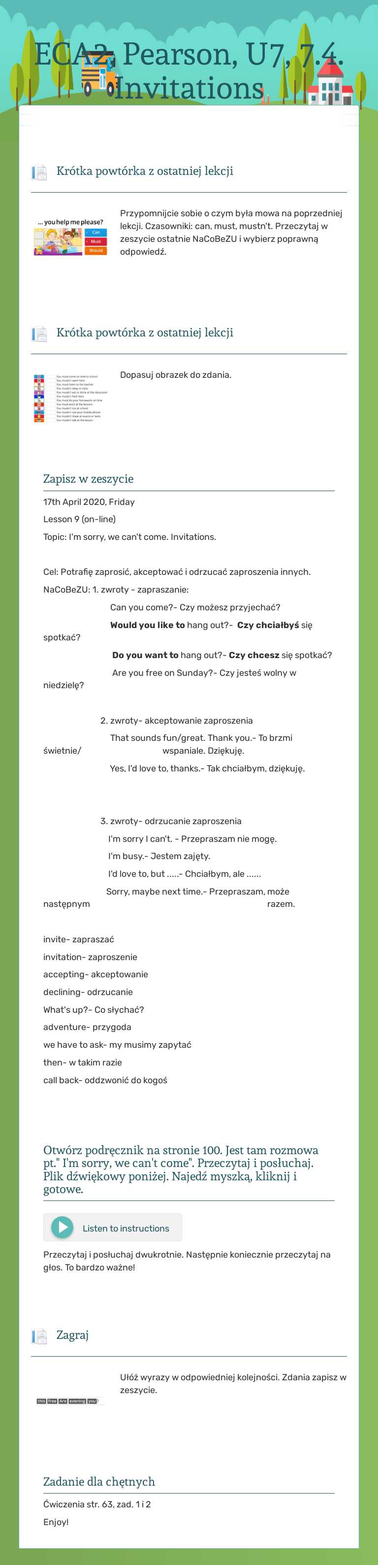 ECA2, Pearson, U7, 7.4. Invitations worksheet preview image