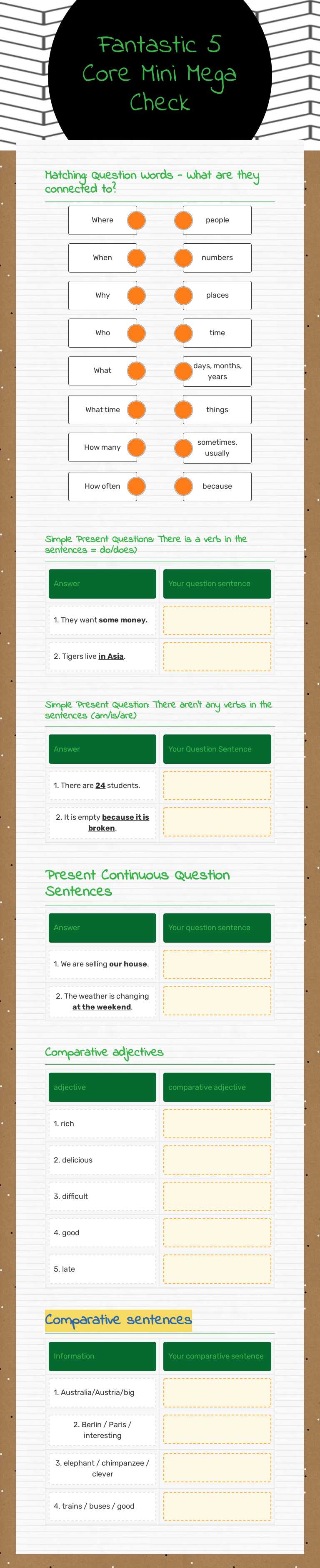 Fantastic 5 Core Mini Mega Check worksheet preview image