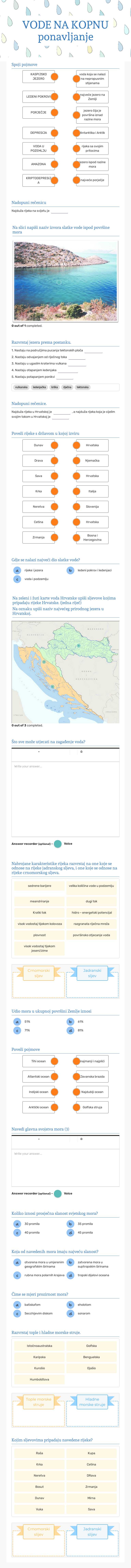 VODE NA KOPNU ponavljanje worksheet preview image