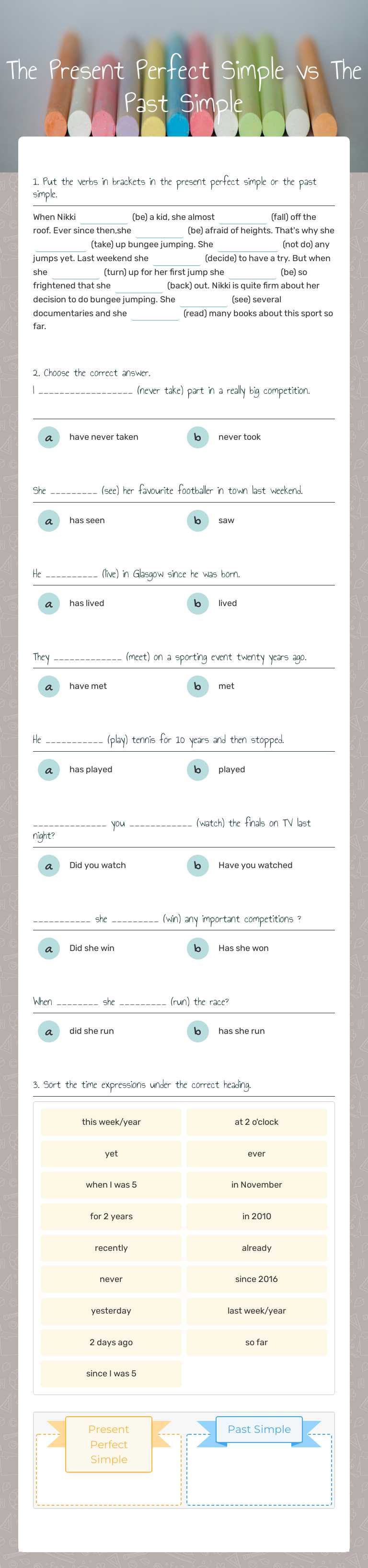 The Present Perfect Simple vs The Past Simple Grade 7 worksheet preview