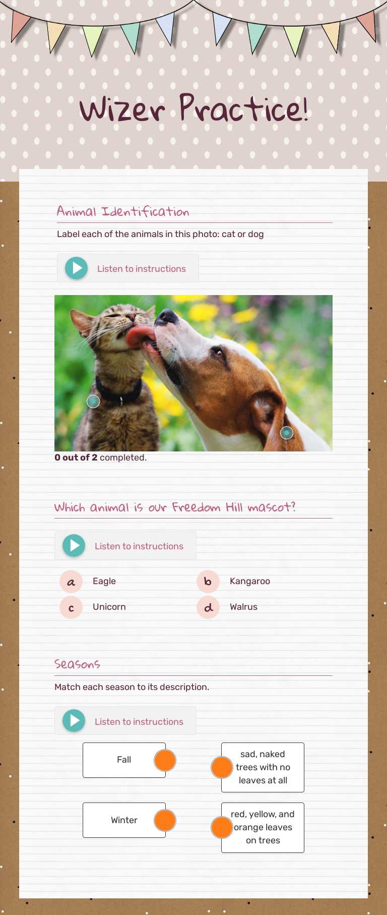 Wizer Practice! worksheet preview image