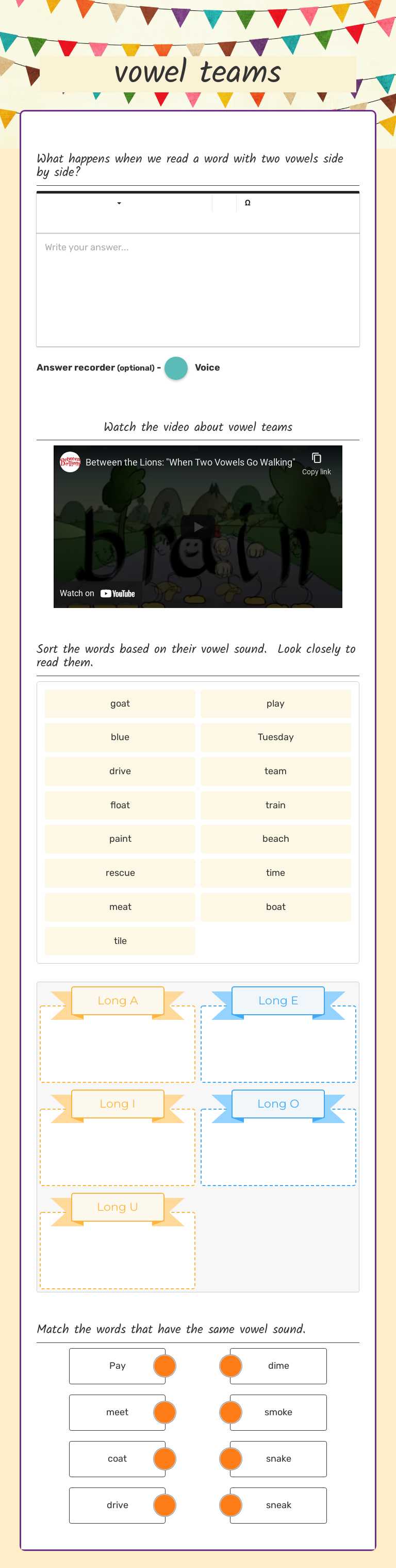 vowel teams Grade 3 worksheet preview