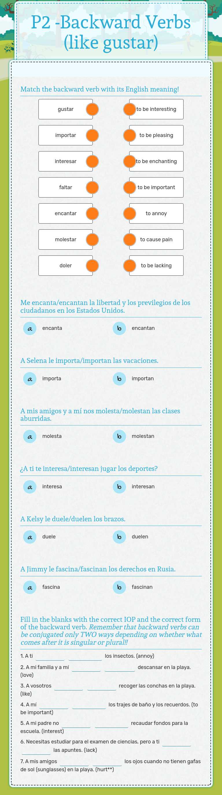 P2 -Backward Verbs (like gustar) worksheet preview image