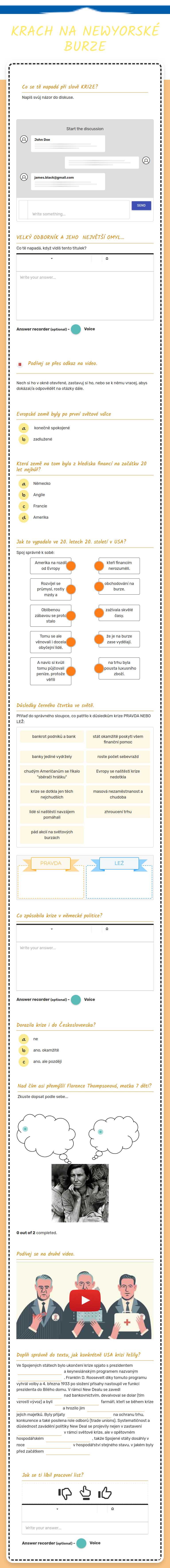 KRACH NA NEWYORSKÉ BURZE worksheet preview image
