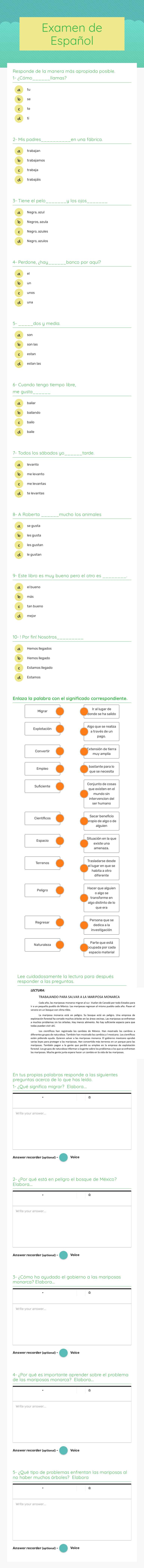 Examen de Español worksheet preview image