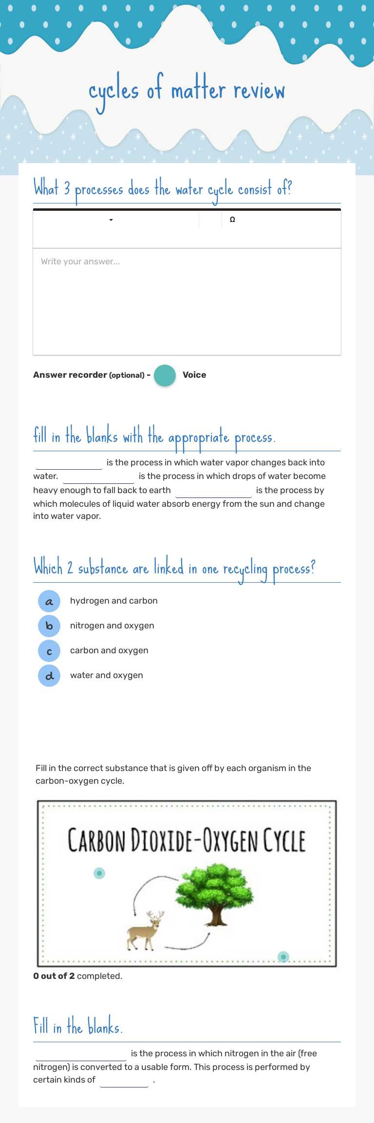 cycles of matter review worksheet preview image