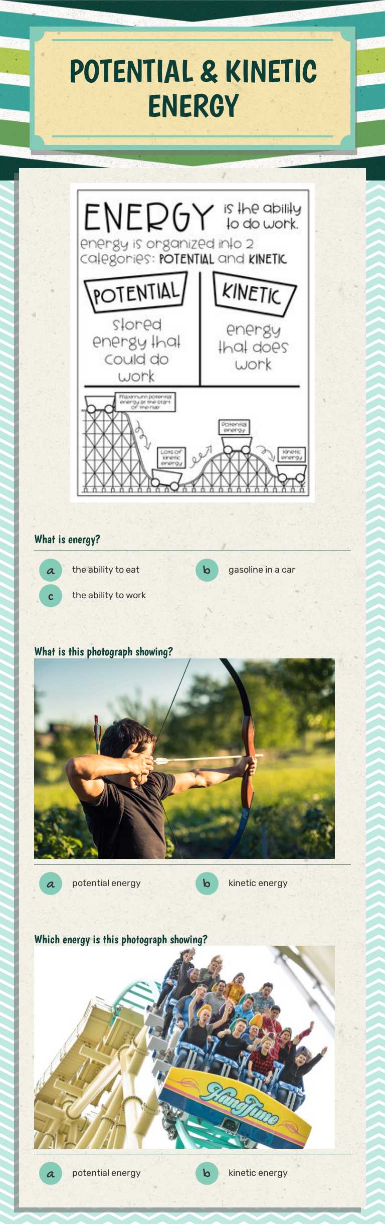 POTENTIAL & KINETIC ENERGY worksheet preview image