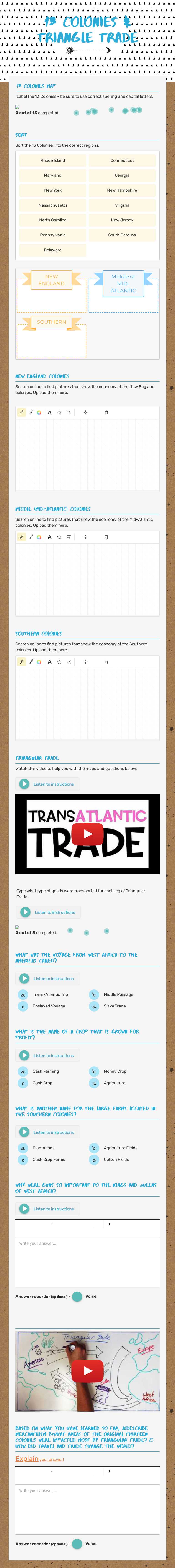 13 COLONIES & TRIANGLE TRADE worksheet preview image