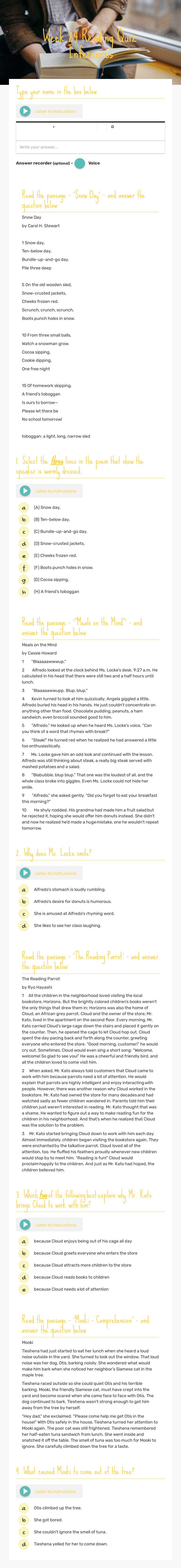 Week 24 Reading Quiz: Inferences worksheet preview image