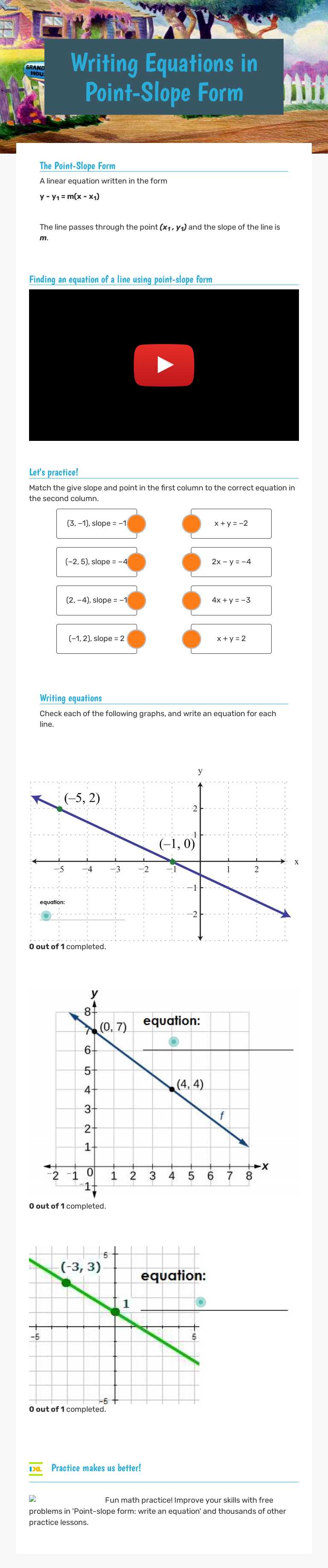 Writing Equations in         Point-Slope Form worksheet preview image