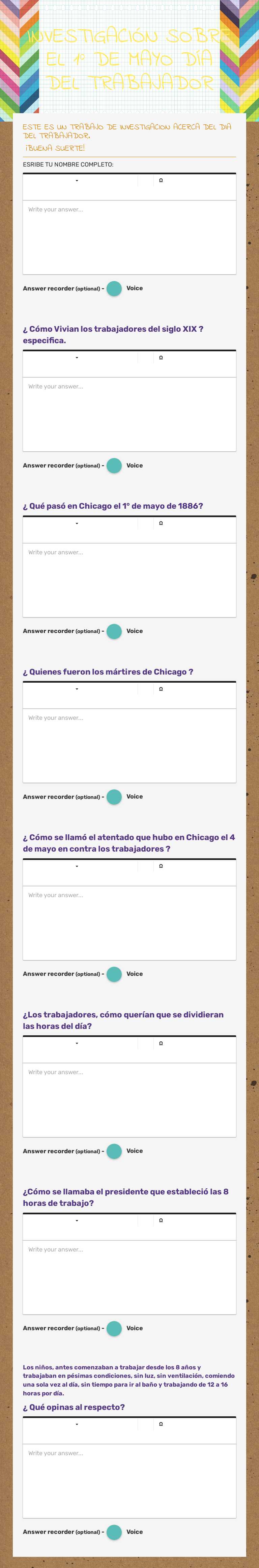 INVESTIGACIÓN SOBRE EL 1° DE MAYO DÍA DEL TRABAJADOR worksheet preview