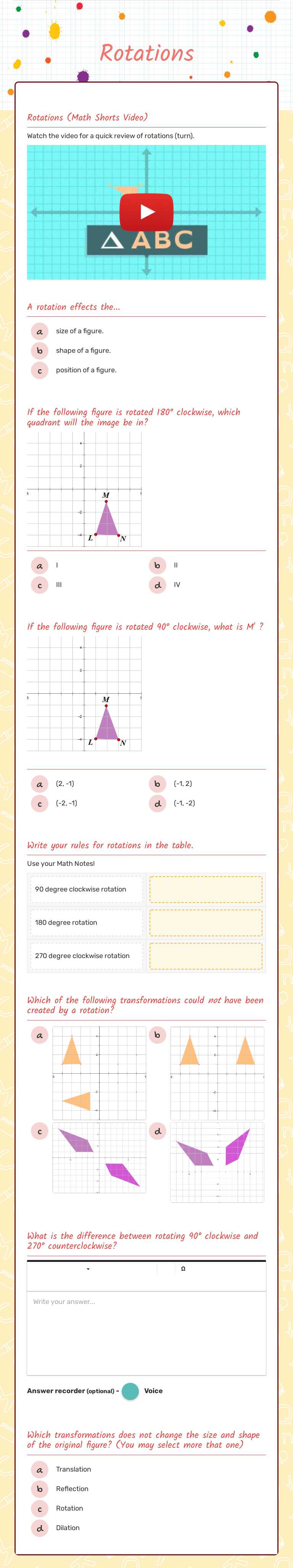 Rotations worksheet preview image