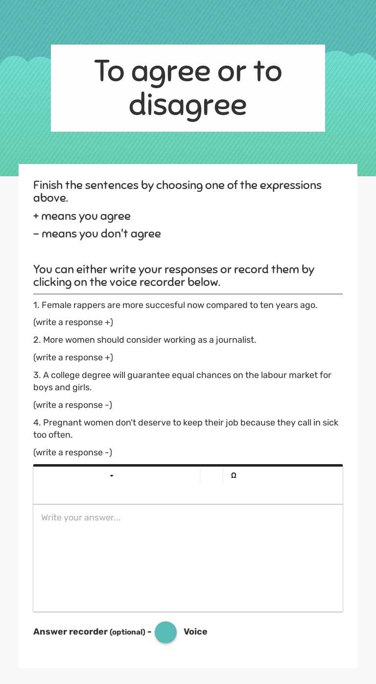 To agree or to disagree worksheet preview image