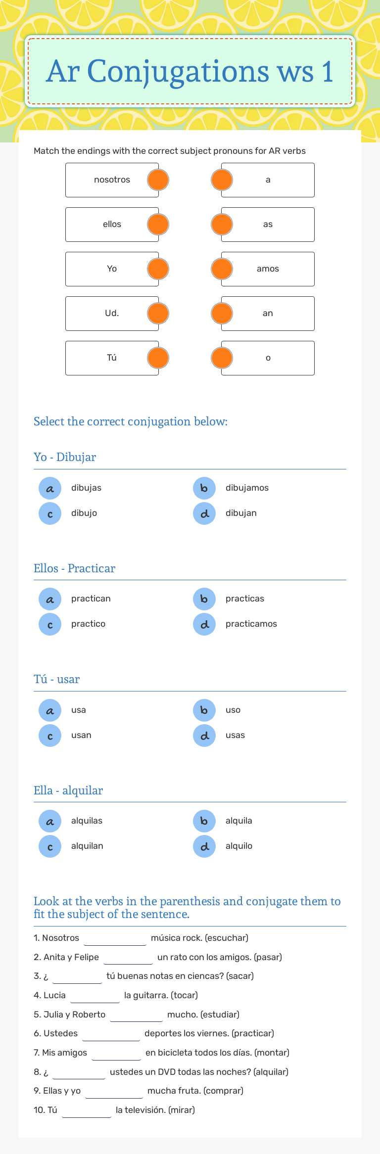 Ar Conjugations ws 1 worksheet preview image