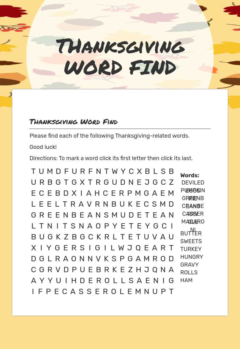 THanksgiving WORD FIND worksheet preview image