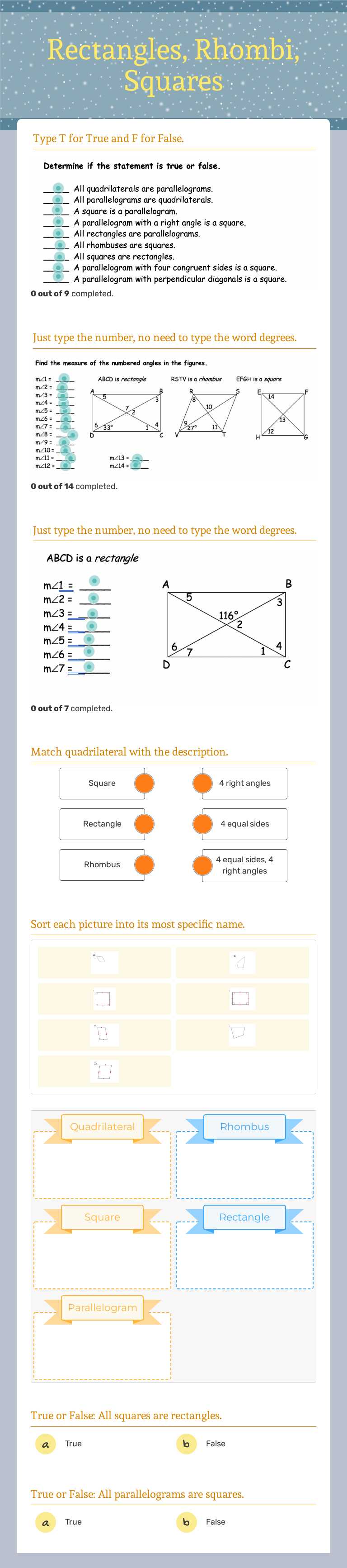 Rectangles, Rhombi, Squares worksheet preview image