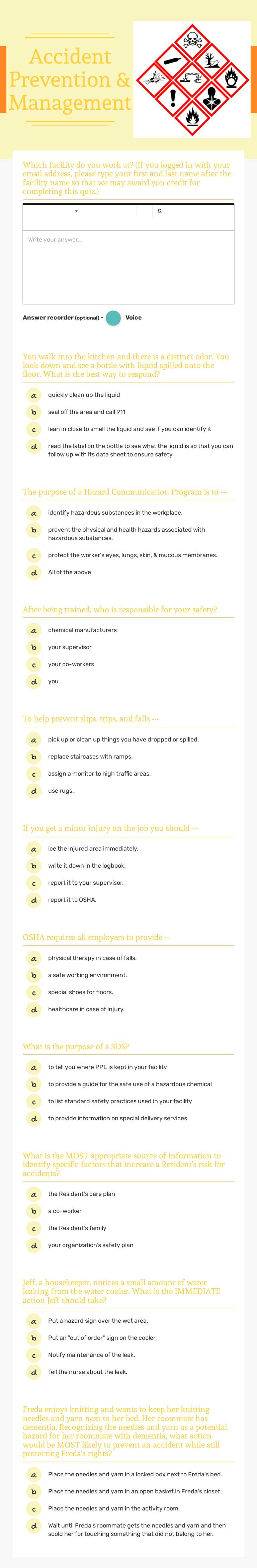 Accident Prevention & Management worksheet preview image