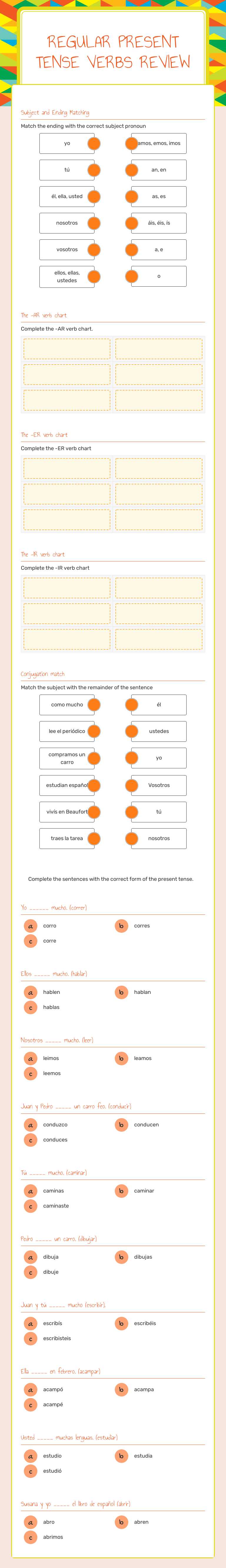 Regular present tense verbs 
Review Grade 9 worksheet preview