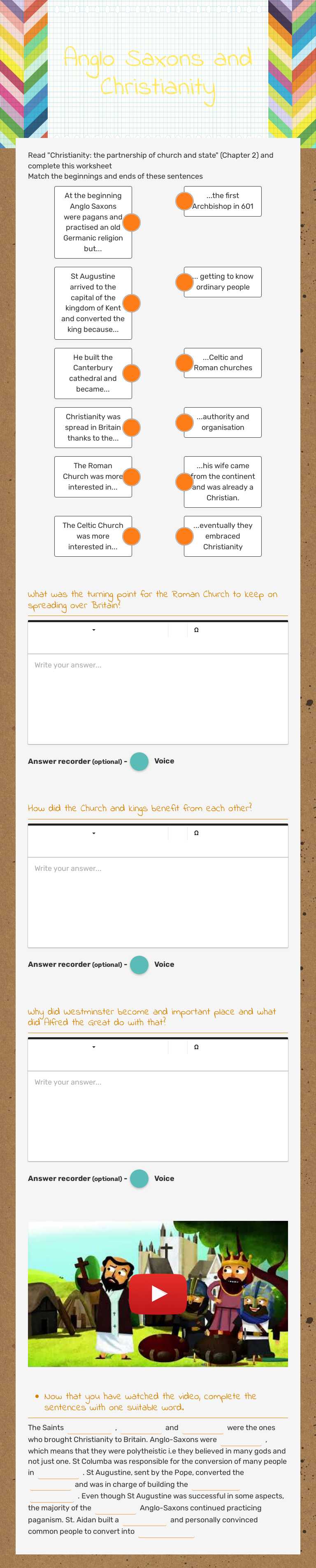 Anglo Saxons and Christianity worksheet preview image