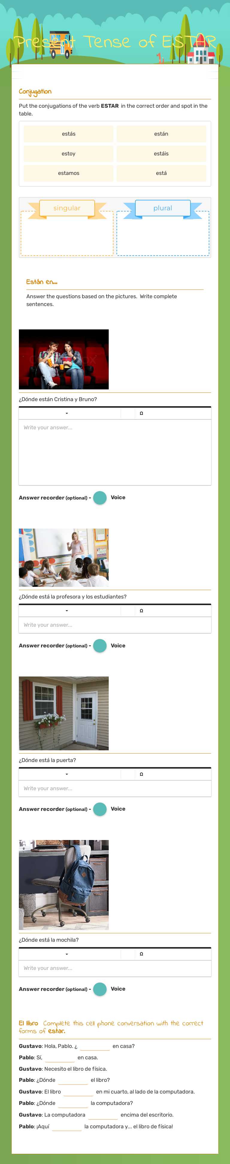 Present Tense of ESTAR worksheet preview image
