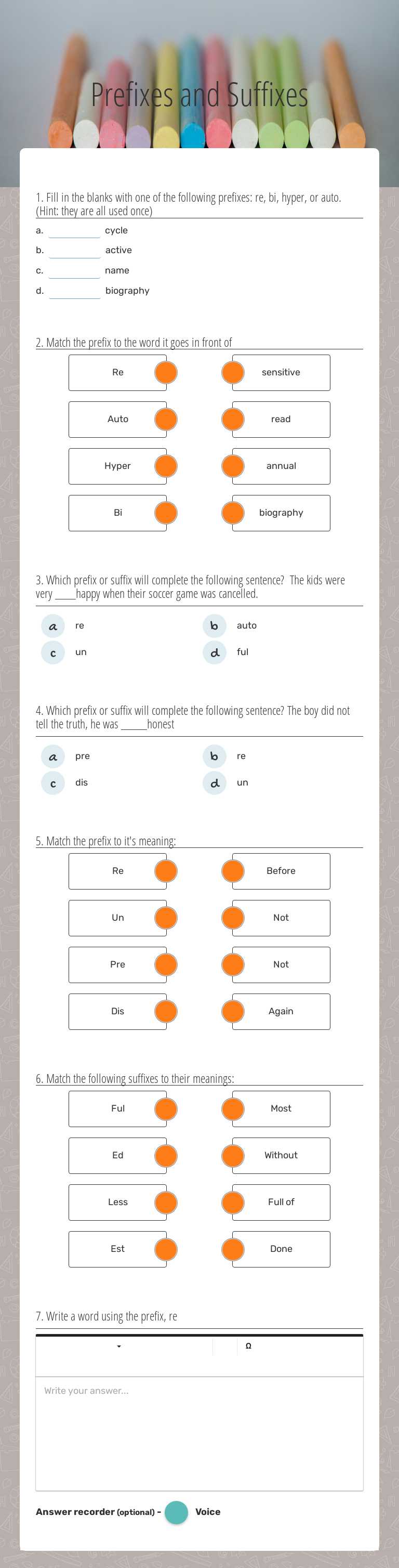 Prefixes and Suffixes worksheet preview image