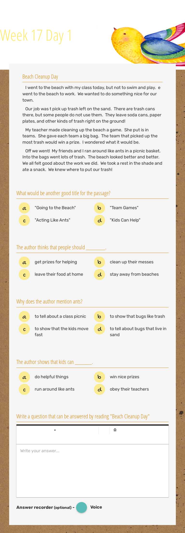 Week 17 Day 1 worksheet preview image