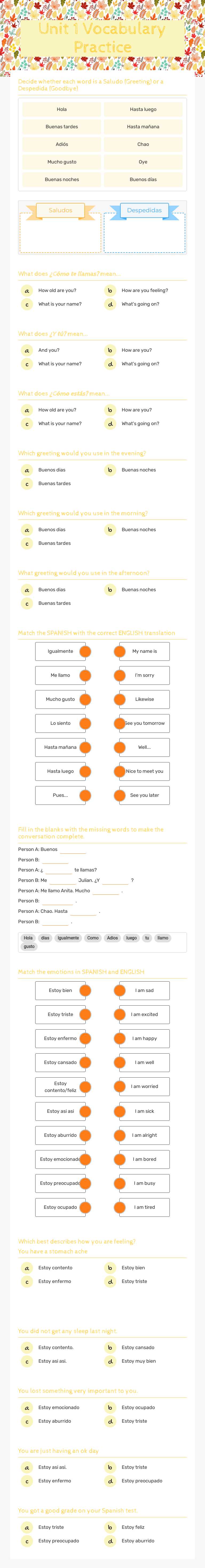 Unit 1 Vocabulary Practice Grade 9 worksheet preview