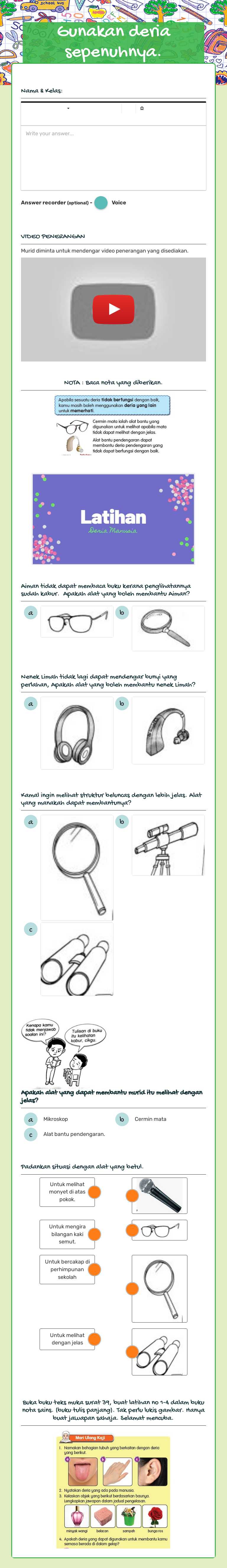 Gunakan deria sepenuhnya. worksheet preview image