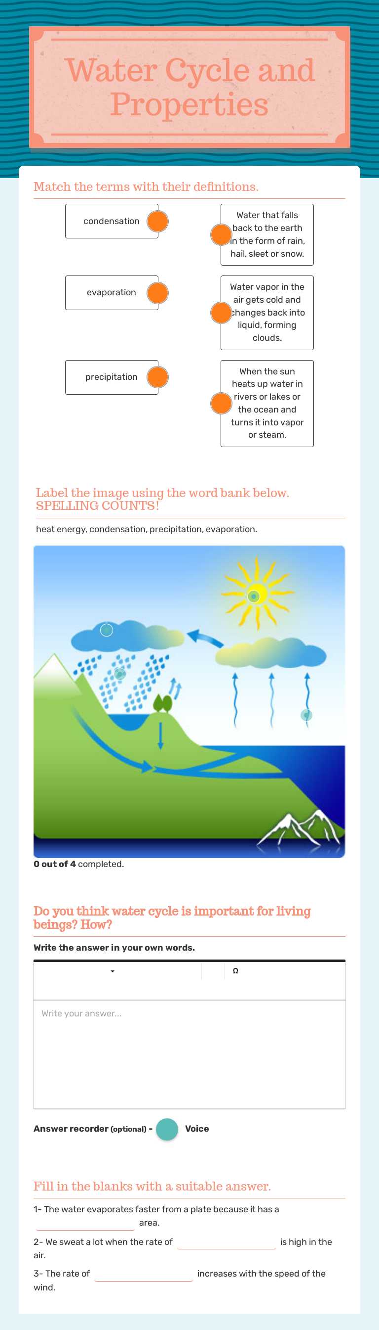 Water Cycle and Properties worksheet preview image