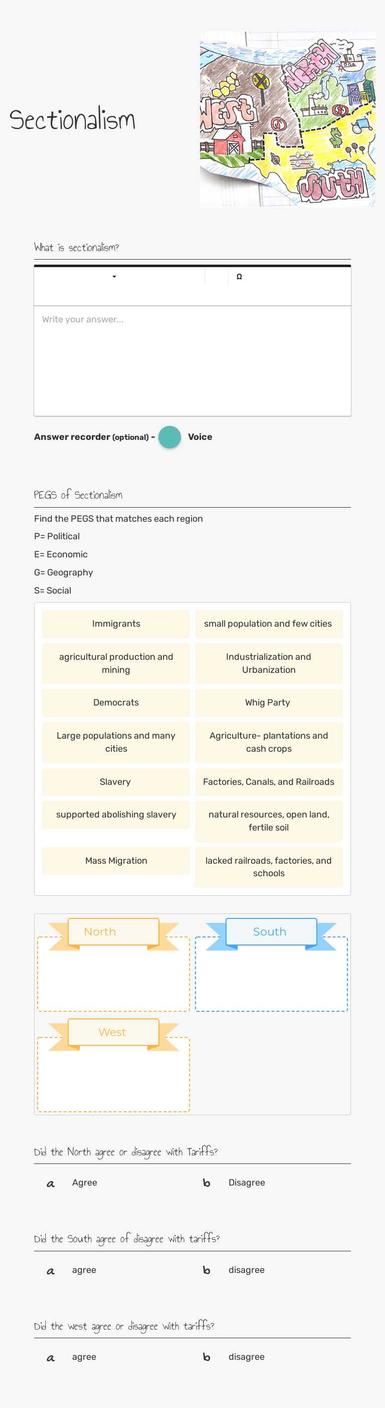 Sectionalism worksheet preview image