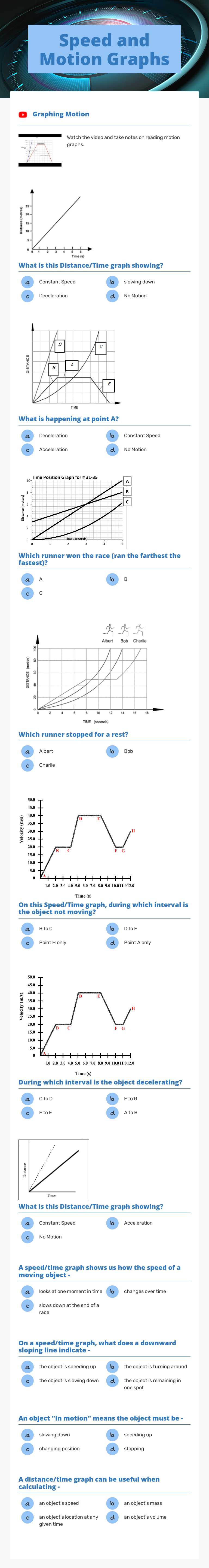 Speed and Motion Graphs worksheet preview image