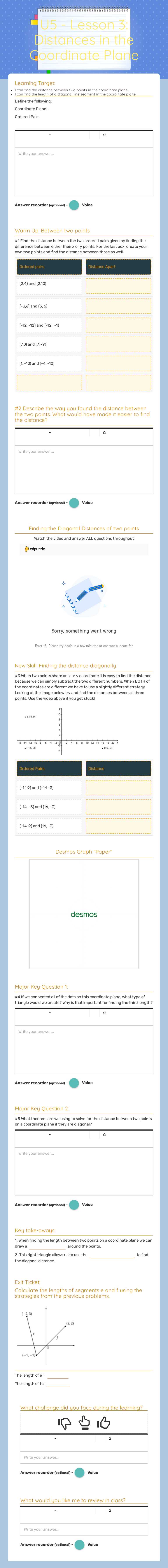 U5 - Lesson 3: Distances in the Coordinate Plane worksheet preview image
