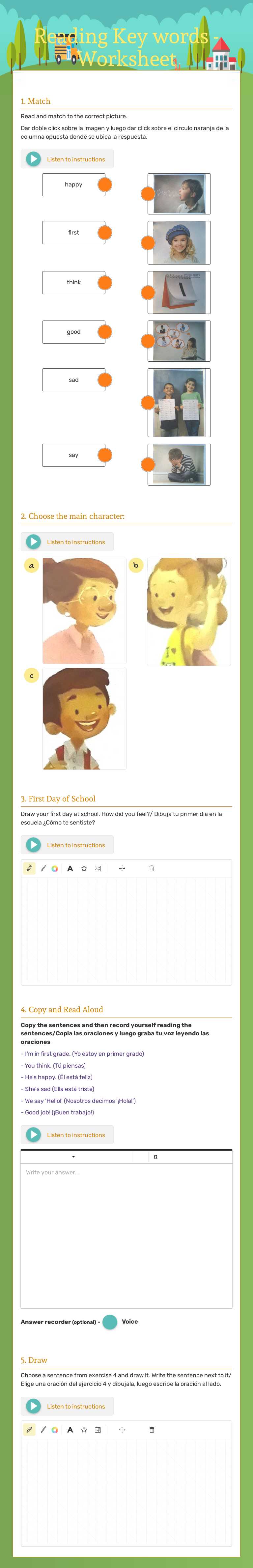 Reading Key words - Worksheet worksheet preview image