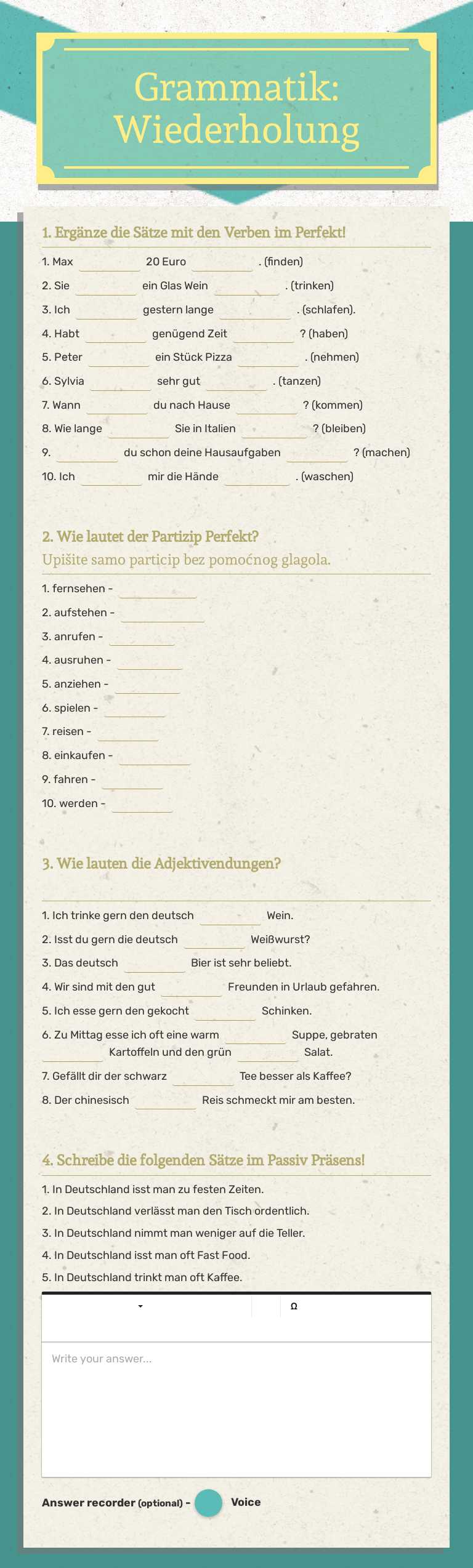 Grammatik: Wiederholung worksheet preview image