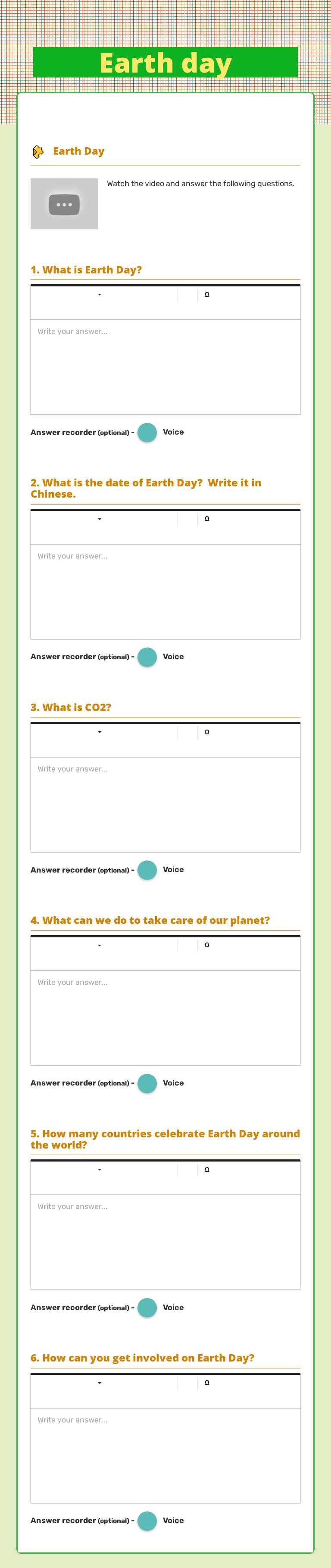 Earth day Grade 5 worksheet preview