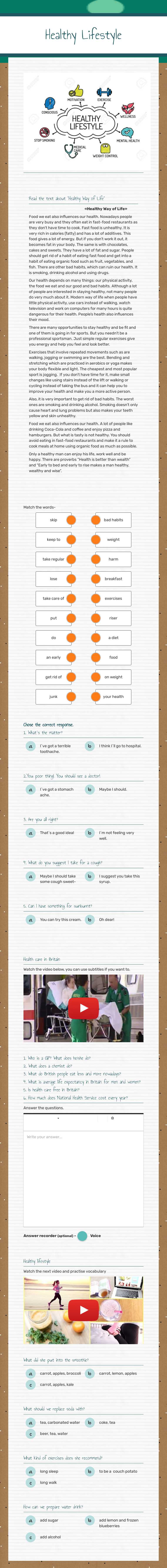 Healthy Lifestyle worksheet preview image