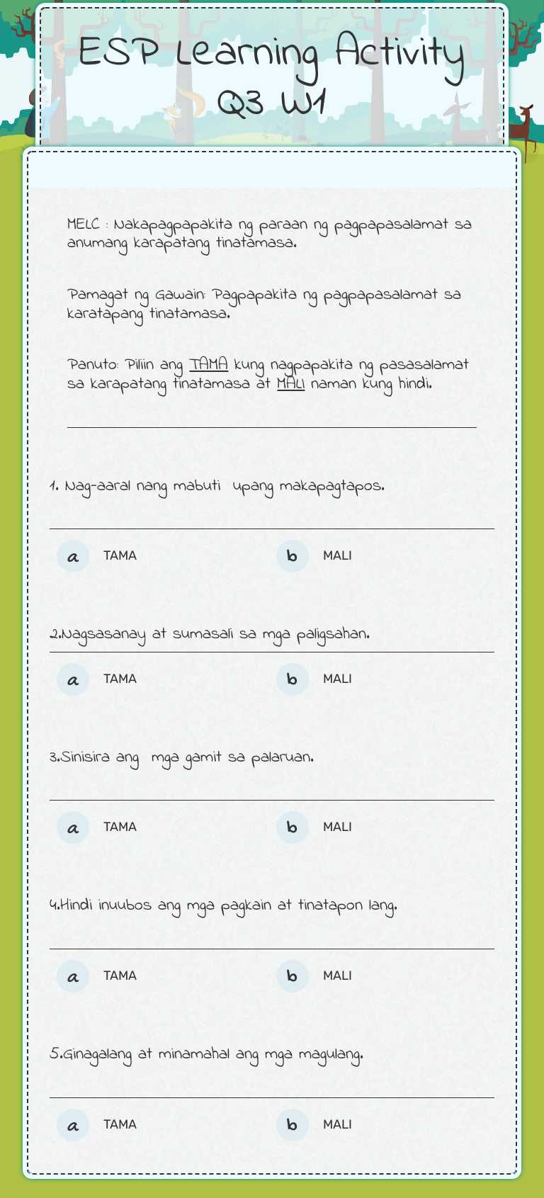 ESP Learning Activity Q3 W1 worksheet preview image