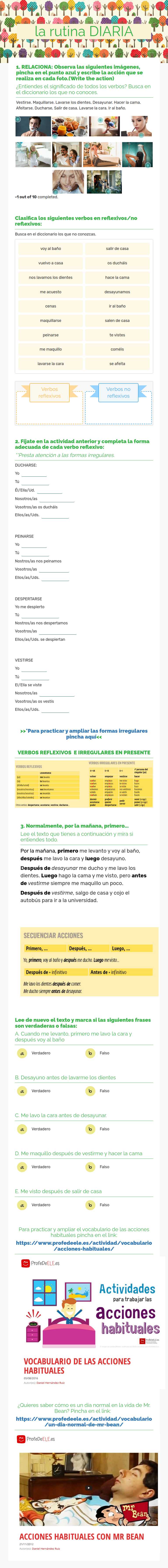 la rutina DIARIA worksheet preview image