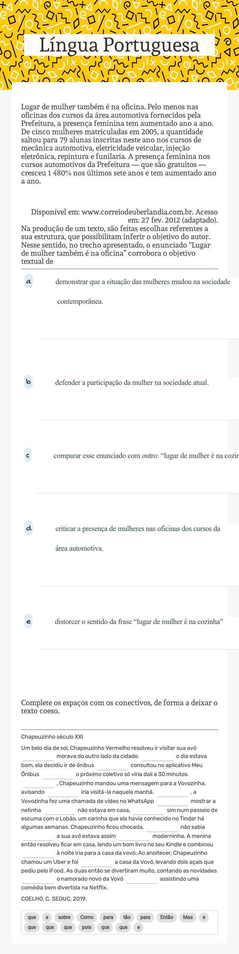 Língua Portuguesa worksheet preview image