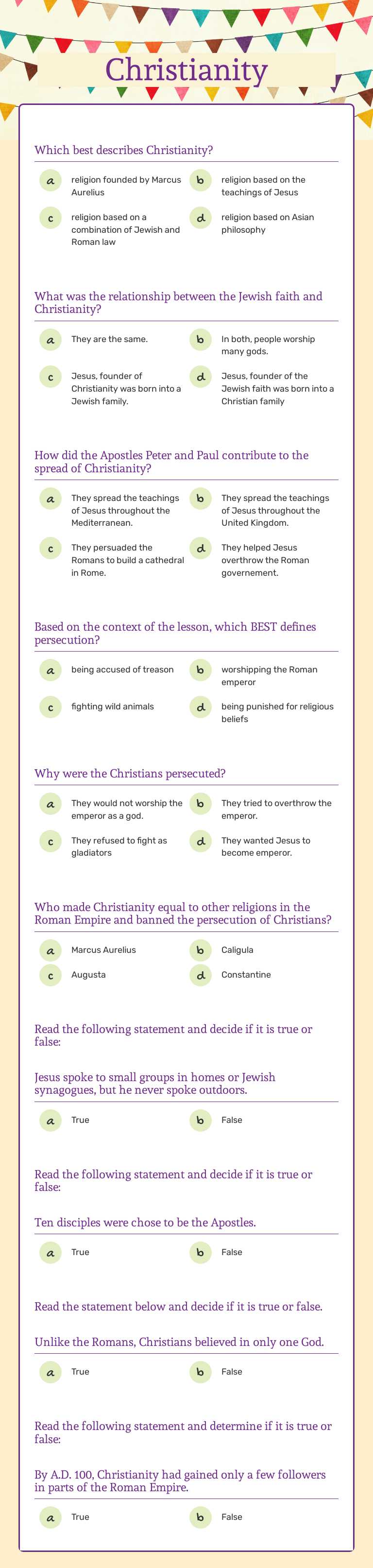 Christianity Grade 6 worksheet preview
