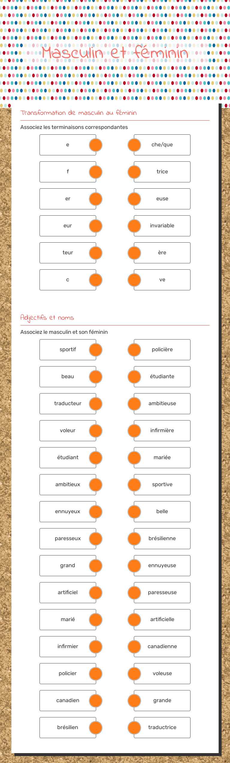 Masculin et féminin worksheet preview image