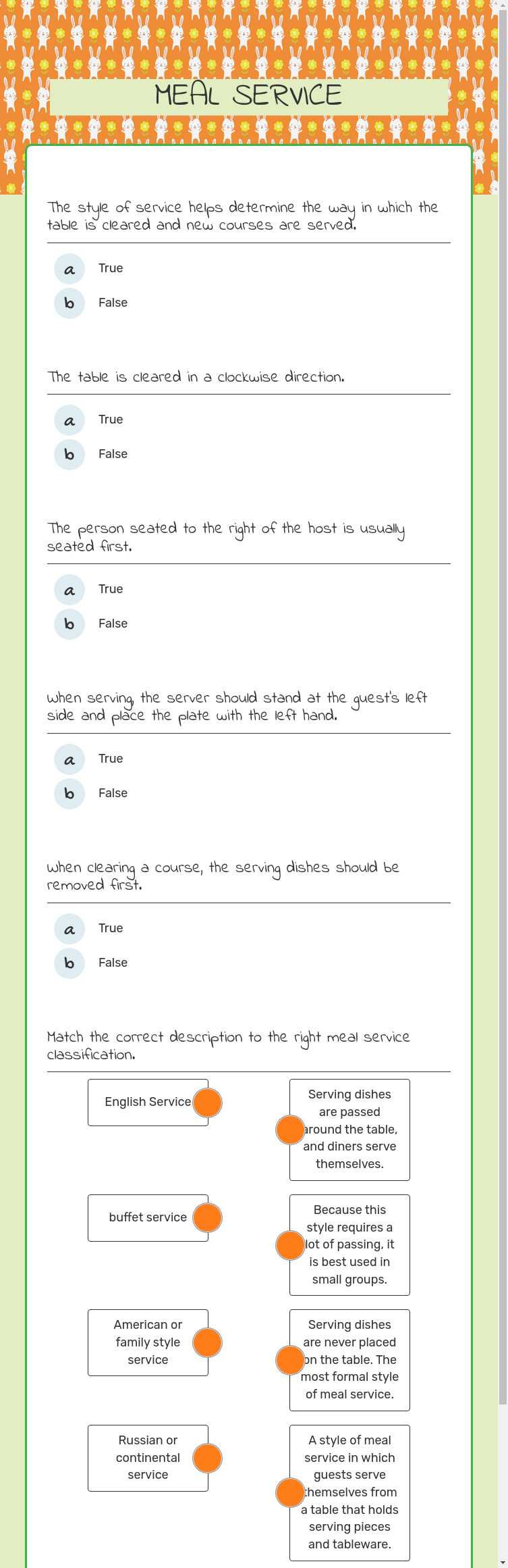 MEAL SERVICE worksheet preview image