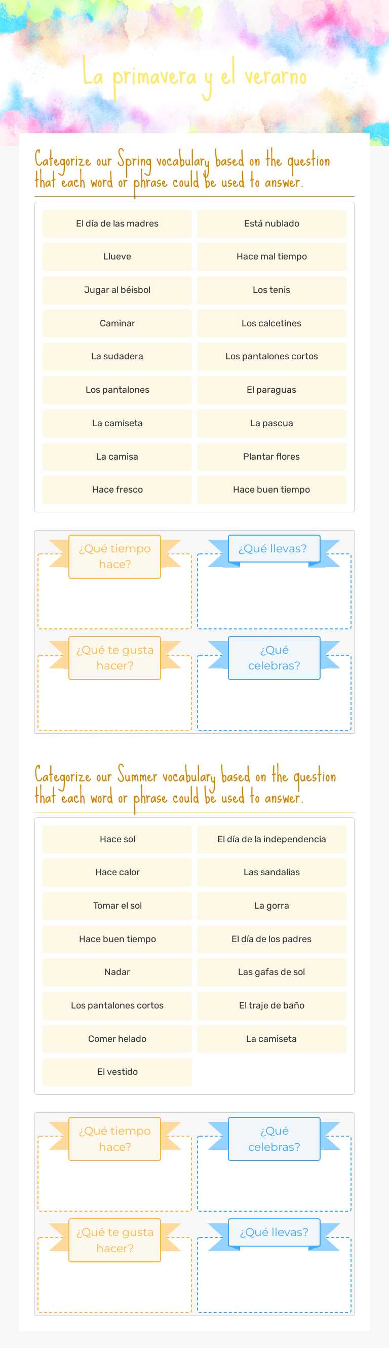 La primavera y el verarno worksheet preview image