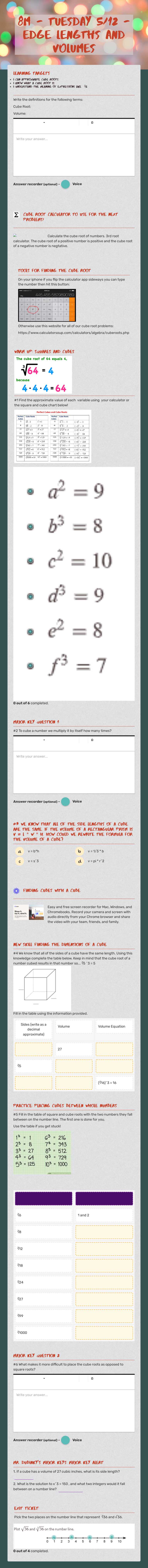 8m - Tuesday 5/12 - Edge Lengths and Volumes worksheet preview image