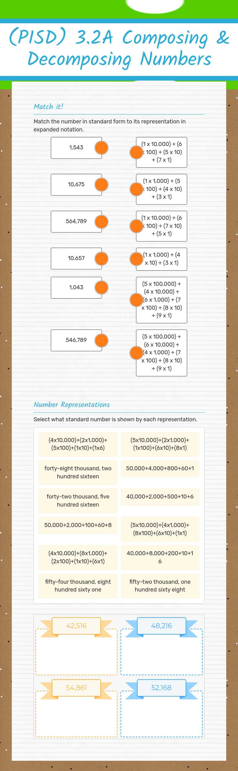 (PISD) 3.2A Composing & Decomposing Numbers Grade 3 worksheet preview