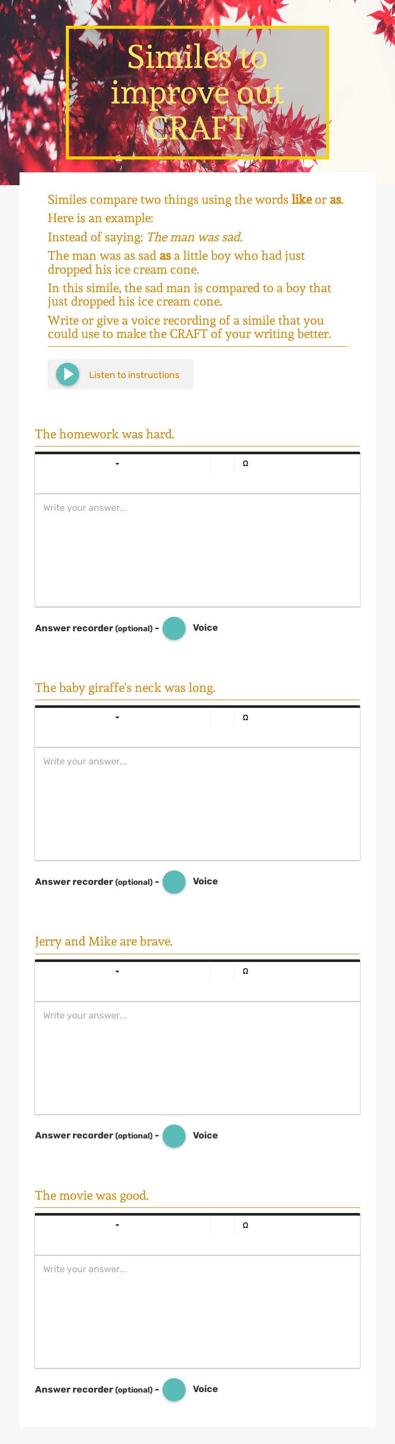 Similes to improve out CRAFT worksheet preview image