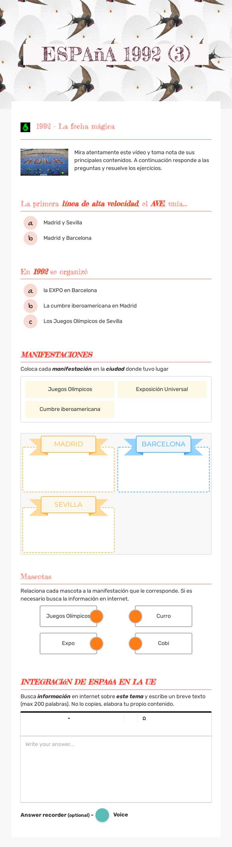 ESPAñA 1992 (3) worksheet preview image