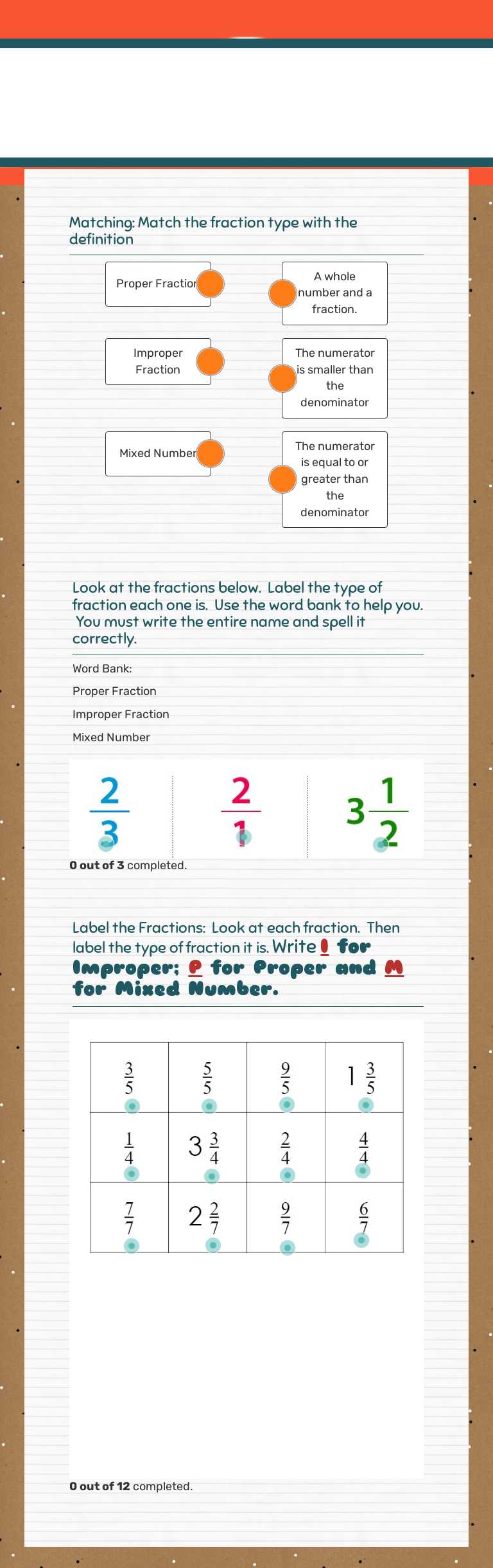 TYpes of Fractions worksheet preview image