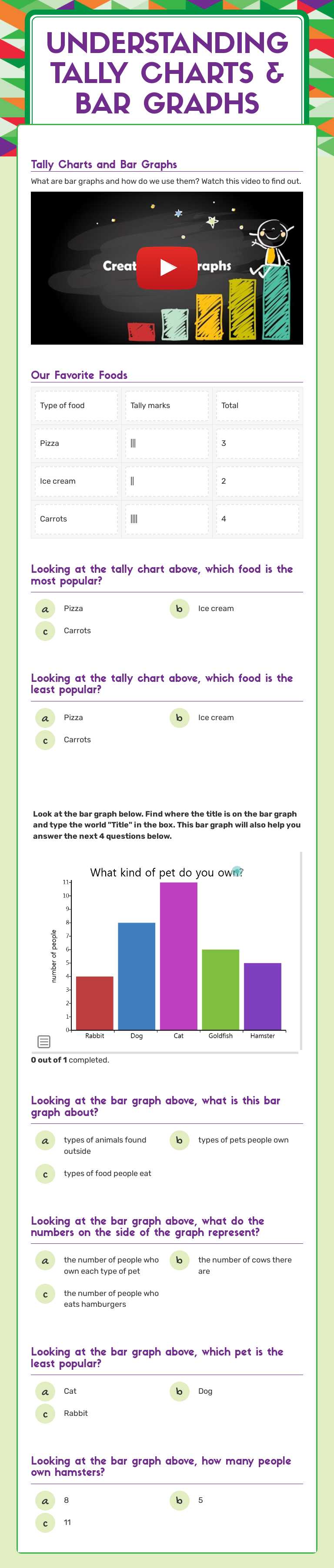 Learn to read tally charts and bar graphs! Practice data skills with ...