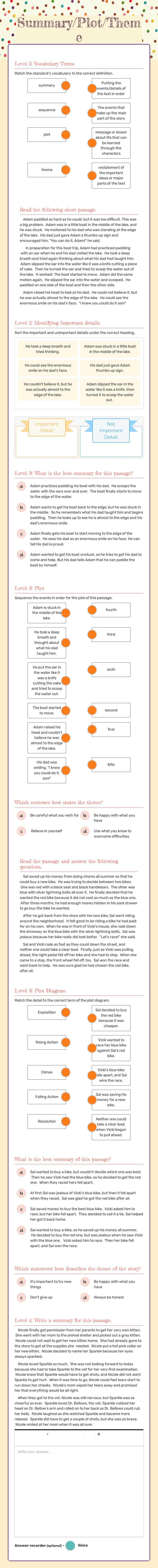 Summary/Plot/Theme Grade 4 worksheet preview